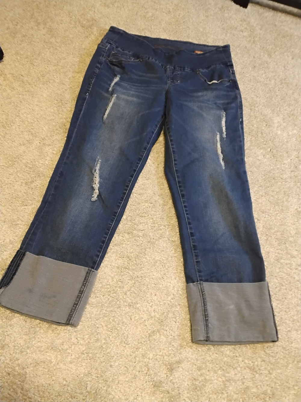 Jag Jeans Women's Dark Blue Distressed Cuffed Boyfriend Jeans